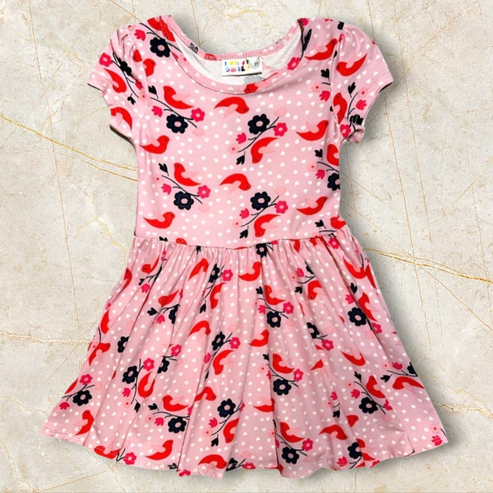 Dot Dot Smile Lovebirds & Blossoms Cap Dress Girls Size 2T Toddler Pink